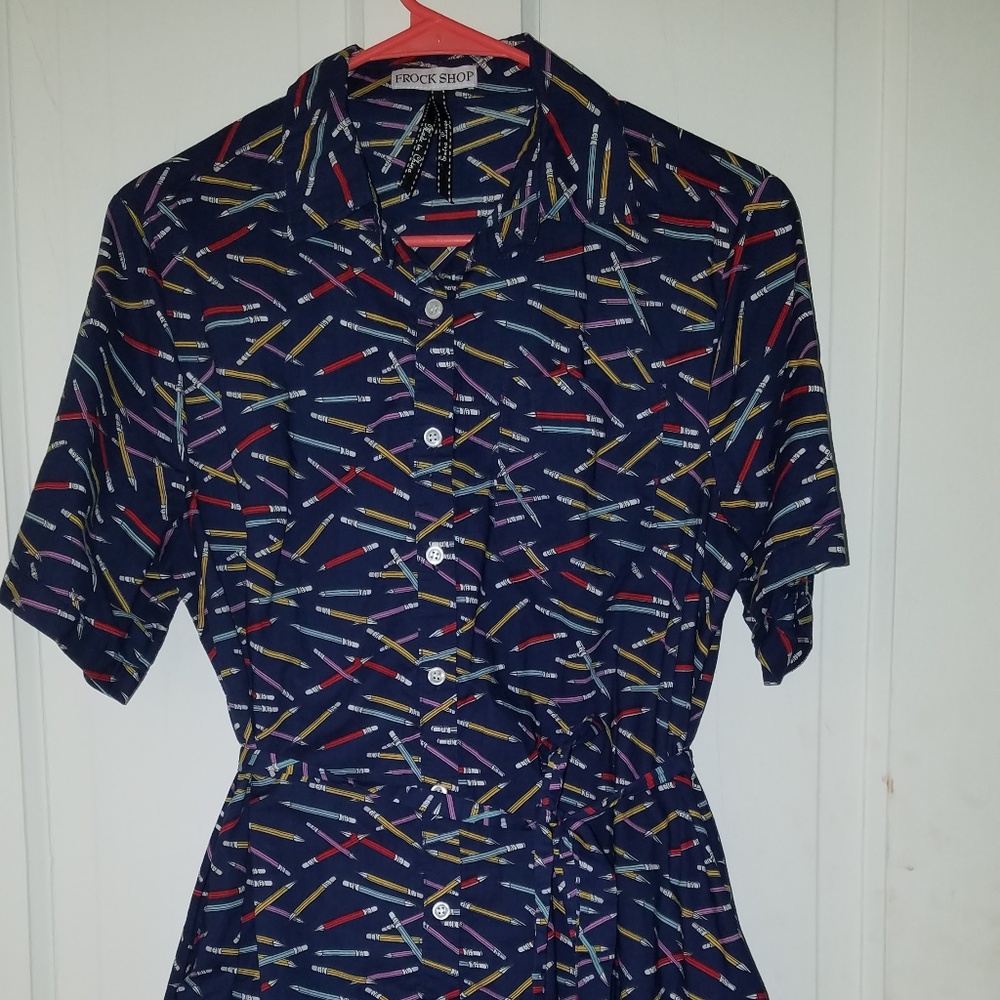 Navy Modcloth Frock Shop Pencil Shirt Dress